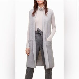 WILFRED 100% WOOL LONGLINE CARDIGAN VEST Grey Sleeveless Sweater Size Large